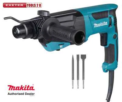 Makita HR2670 3 Mode SDS+ Rotary Hammer Drill 240V with 3 Piece Chisel Set - Image 1 of 4