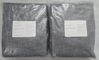 Pottery Barn 三合一杆顶座纹理 2 窗帘 50 x 96 英寸蓝色布 — 第 1/3 张图片