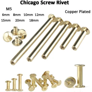 Copper Plated Chicago Screw Rivet Leather Crafts Album Nail Studs Bind Rivet 5mm - Picture 1 of 21