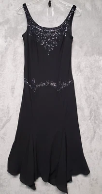 Vestido Sandra Darren Mujer 6 Negro Cuentas Gasa Formal Fecha Noche Noche Crucero Foto 1 de 4