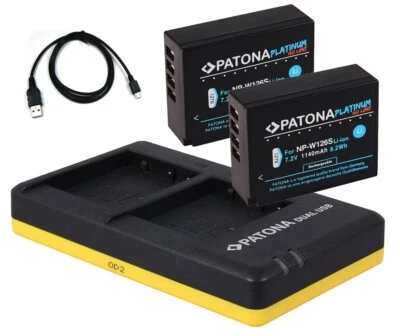 PATONA PLATINUM 2x Batería + Cargador Dual para Fuji-Film X-T3, X-T2, X-T1, X-A10 - NP-W126-S
