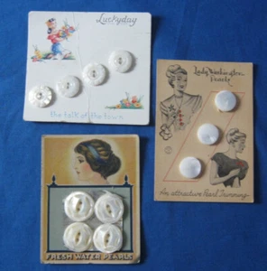 3 Cards Vintage Buttons "Fresh Water Pearls" Carved + 2 Cards Pearlized MIC - Picture 1 of 2