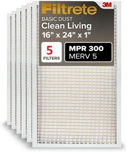 Filtrete 16x24x1 AC Furnace Air Filter MERV 5. MPR 300 5-Pack (707G) *READ* - Picture 1 of 5