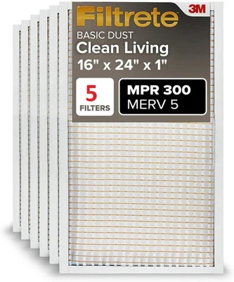 Filtrete 16x24x1 AC Furnace Air Filter MERV 5. MPR 300 5-Pack (761G) - Image 1 of 4