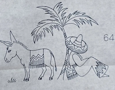 C 1940s Art Deco Transfer Mexican Donkey Palm Tree Embroidery Needlework Semco - image 1 of 2
