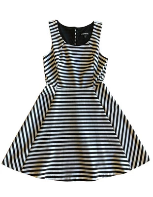 Mini Vestido EXPRESS Sin Mangas Ajuste y Acampanado Blanco y Negro Rayas Punk Emo PEQUEÑO Foto 1 de 4