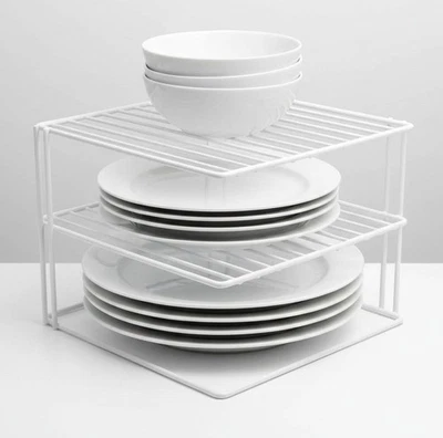Cupboard Organiser 3 Tier Kitchen Corner Plate Rack Storage Holder Stand Plates - Image 1 of 4
