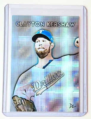Tarjeta refractora Clayton Kershaw edición limitada firmada por artista Tulsa Drillers 1/1 Foto 1 de 2
