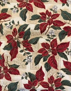 Helen Vladykina For Robert Kaufman Co Fabric Poinsettia Christmas 36 x 44” - Picture 1 of 4