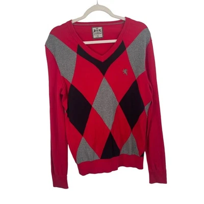 Express Black Red Plaid V-Neck Sweater 100% Cotton Preppy Golf Vtg Y2K Men Small - Image 1 of 4