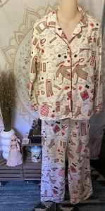 Nick & Nora Pajama Set Womens M Build A Sock Monkey Sleepwear Pajamas Top Pants - Picture 1 of 10