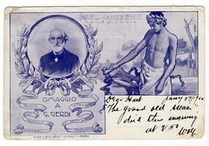 GIUSEPPE VERDI POSTCARD POSTALLY USED THE DAY HE DIED, JANUARY 27th, 1901 - Picture 1 of 2