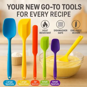 Silicone Spatula Set 5PCS Heat Resistant Baking Cooking Utensils Dishwasher Safe - Picture 1 of 10