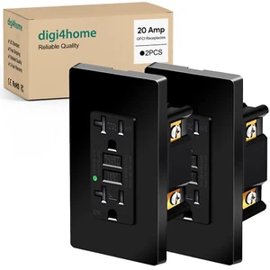 GFI GFCI Outlet 20 Amp Ground Fault Receptacle Tamper-Resistant w/Plate Black ×2 - Bild 1 von 12