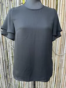 PORTMANS SHEER FLUTTER SLEEVE TOP, BLACK, SIZE 8, NWT, RRP $69.95 - Picture 1 of 8