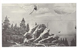 RAISING FLAG IWO JIMA B&W Museum WOOD CARVING Spooner Wisconsin Postcard - Picture 1 of 1