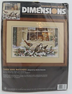 Dimensions Counted Cross Stitch Kit Three Bird Watchers Kittens Snow 14"x9" New - Picture 1 of 7