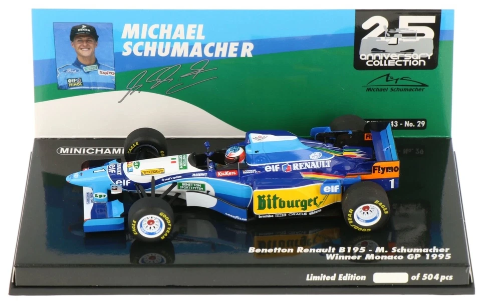 Minichamps Benetton B195 Winner Monaco GP 1995 - Michael Schumacher 1/43 Scale - Image 1 of 3