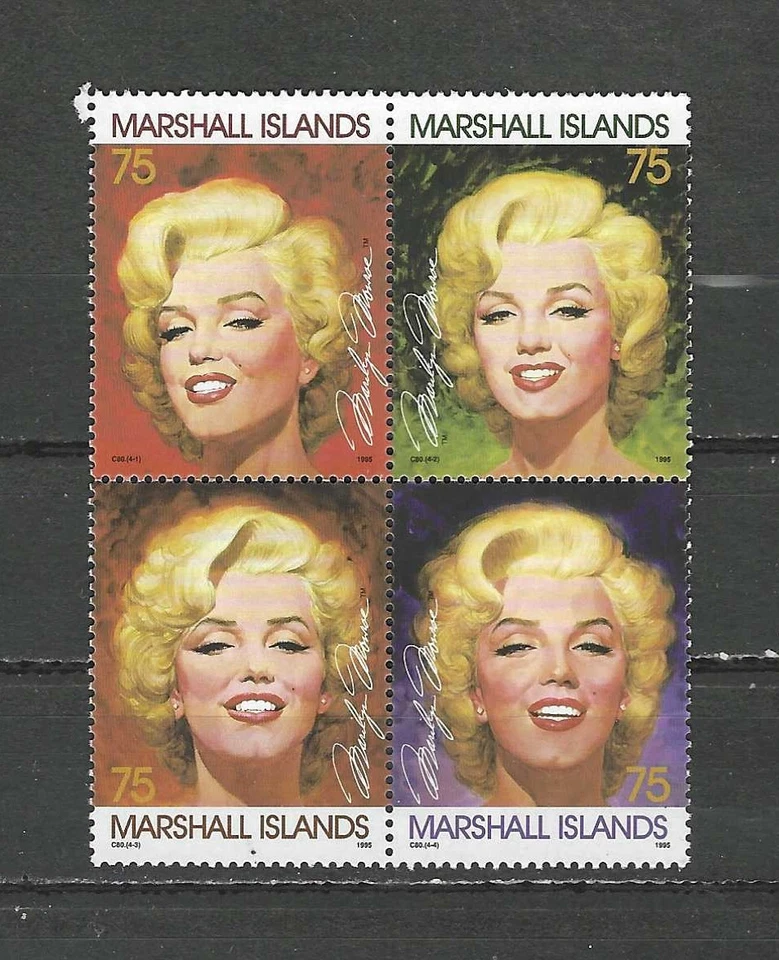 MARSHALL ISLANDS , USA ,1995,  MONROE , BLOCK OF 4 STAMPS , MNH , CV$5.75 - Image 1 of 1