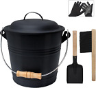 Poofzy Ash Bucket with Lid, 1.3 Gallon Ash Bucket for Fireplace, Metal Firepl...