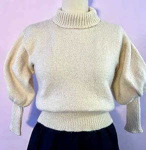 Vintage 1970s? Hand Knit Cream Wool Victorian Style Cycling Sweater M 8 10  - Picture 1 of 11