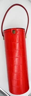 Vintage Faux Red Alligator Skin Wine Bottle Tote Carrier Holder Cylindrical, 21" - Image 1 of 4