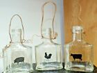 Vintage Clear glass Bottles with Farm Animals Set of Three (3)