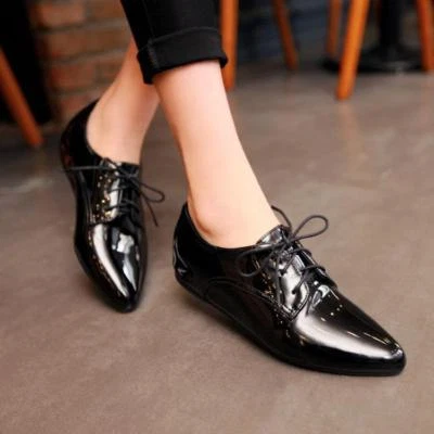 Women Date Flat Lace Up Casual Shoes Patent Leather Pointed Toe US Plus Size SH - Image 1 of 4