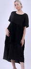 Italian Linen Ladies Lagenlook Mesh Net Panel Tiered Dress 1Size 10-18