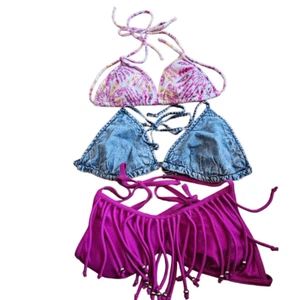 3 bikini top bundle Sz S multicolor triangle - Picture 1 of 4