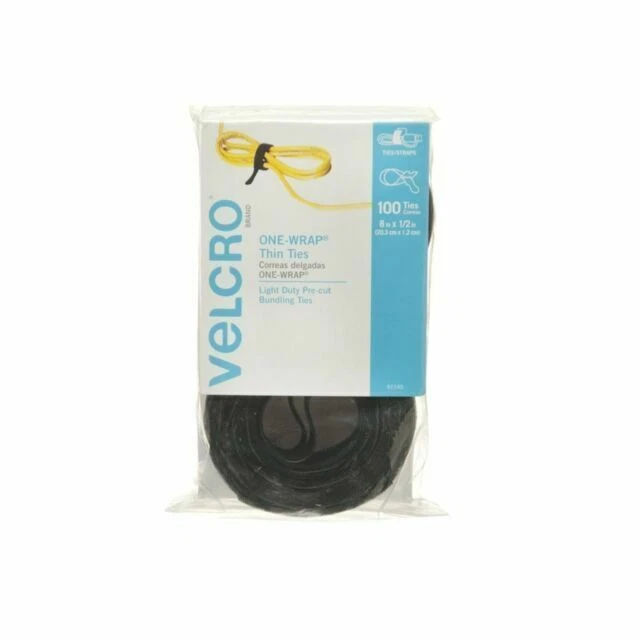 VELCRO ONE-WRAP 8x1/2 inch Black Cable Ties - 100 Pack