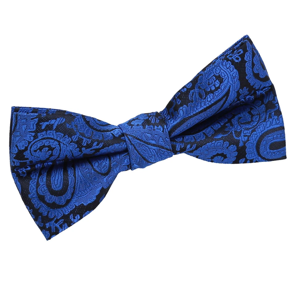 Royal Blue Mens Bow Tie Woven Floral Paisley Pre-Tied Wedding Bowtie by DQT