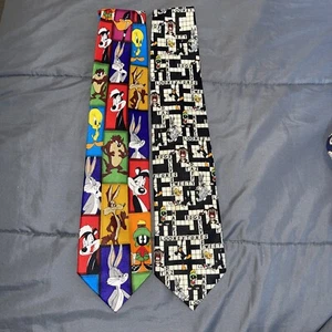 Vintage Looney Tunes Neck Ties-Lot Of 2- 1996 Puzzle Tie/1997 Character Tie - Picture 1 of 7