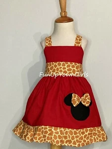 Mädchen Kleinkind Minnie Mouse rot und Giraffe Frühling Sommer Neckholder Kleid - Bild 1 von 4
