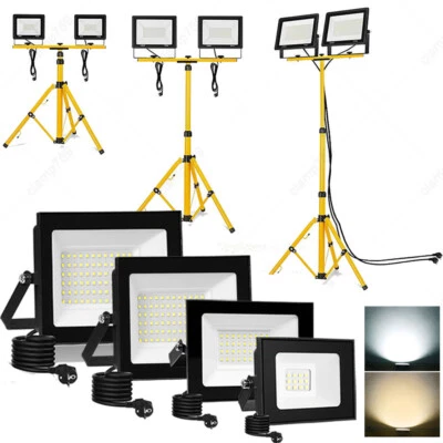 LED Fluter mit Stativ Stecker Flutlicht Strahler Baustrahler Scheinwerfer Garten - Bild 1 von 4