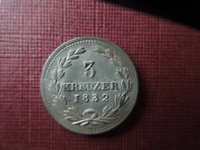 J3912  GERMAN  STATES  BADEN SILVER  3  KREUZER   AU - Image 1 of 2