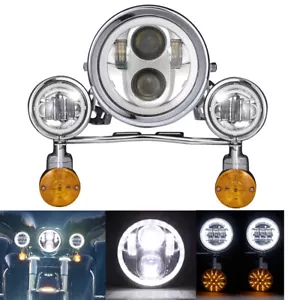 5.75" LED Headlight & Passing Spot Turn Signals Light Bar Kits for Harley Honda - Picture 1 of 12