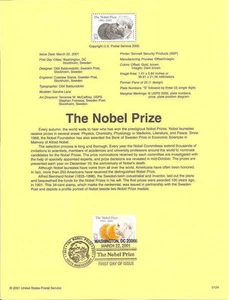 #0124 34c Nobel Prize Stamp #3504 Souvenir Page - Picture 1 of 1