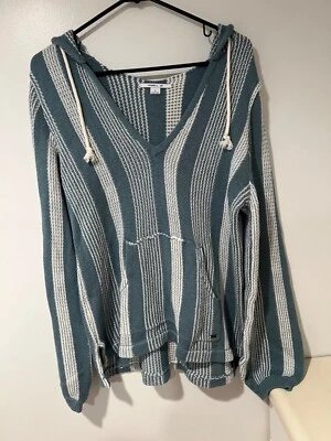 Sudadera con capucha tejida Oneill para mujer grande cuello en V rayas verticales azul azulado blanco Foto 1 de 4