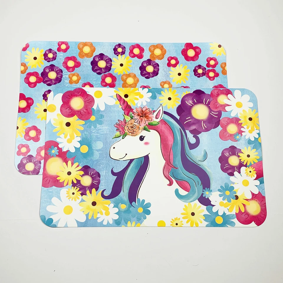 Juego de 4 manteles individuales de plástico reversibles de espuma decorativa con flores de margarita brillante de unicornio y margarita Foto 1 de 1