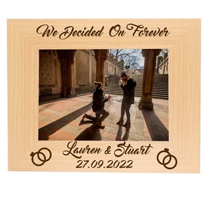 Personalised Engagement Photo Frame Wooden Engraved "We Decided on Forever" Gift - Picture 1 of 9