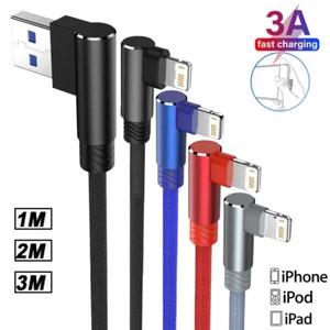 90° Degree Angled Braided USB Fast Charging Cord For iPhone 14 13 12 11 Pro Max - Afbeelding 1 van 16