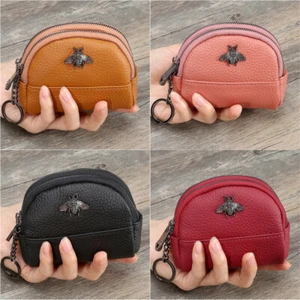 Cowhide Leather Cute Small Wallet Key Ring Coin Purse Zipper Clutch Best Gifts - Picture 1 of 31