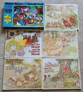 6 JAYMAR INLAID FAIRY TALE PUZZLES MICKEY MOUSE&DONALD DUCK, 3 LITTLE PIGS, ETC. - Picture 1 of 2
