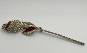 Broche vintage Schrager rosa estrás esmalte tallo largo flor prendedor - Imagen 1 de 22