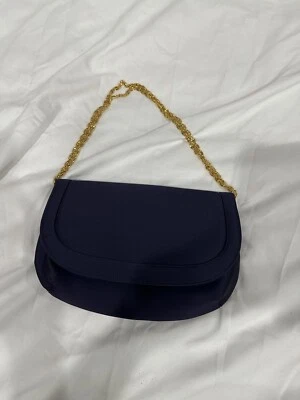 Bolsa Morris Moskowitz Vintage Azul Marinho Cetim Anos 1950 Corrente Dourada Snapclose - Imagem 1 de 4