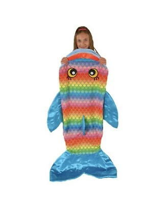 Snuggie Tails Velveteen Character Wrap Blanket - Rainbow Fish Tail Foto 1 de 2