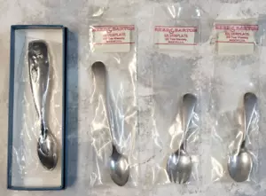 Reed & Barton LOTTO 4 pezzi placcato argento coda di mare coloniale neonato neonato cucchiaio forchetta - Foto 1 di 24