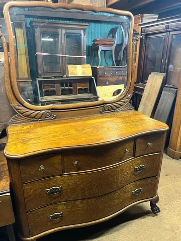 antique claw foot tiger oak dresser carved paws mirror back CLEAN Cover