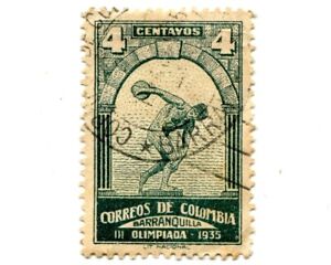Colombia 1935 Barranquilla National Olympic Games 4c Scott 422 Stamp Used